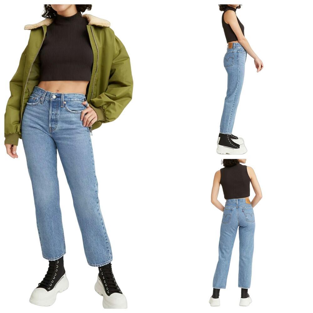 Levi's Wedgie Straight Jeans High Rise Button Fly Medium Wash Denim 32 x 28 New